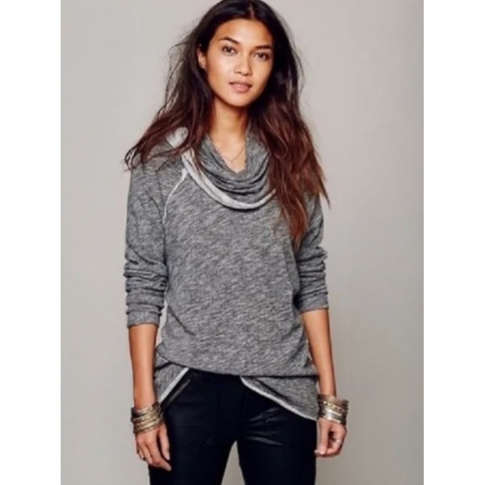 Free People FP Beach Cowl Neck Indie Space Dye Pullover Gray Small